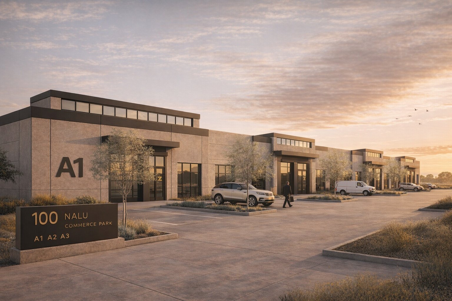 Industrial business park — sunset