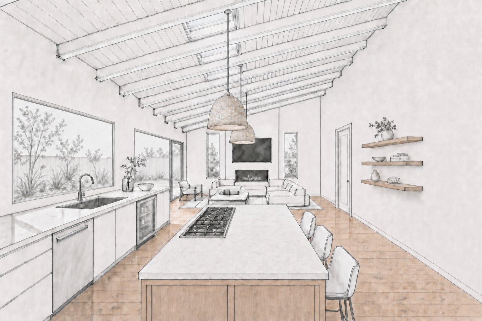 Cardiff twin-home interior — looking north