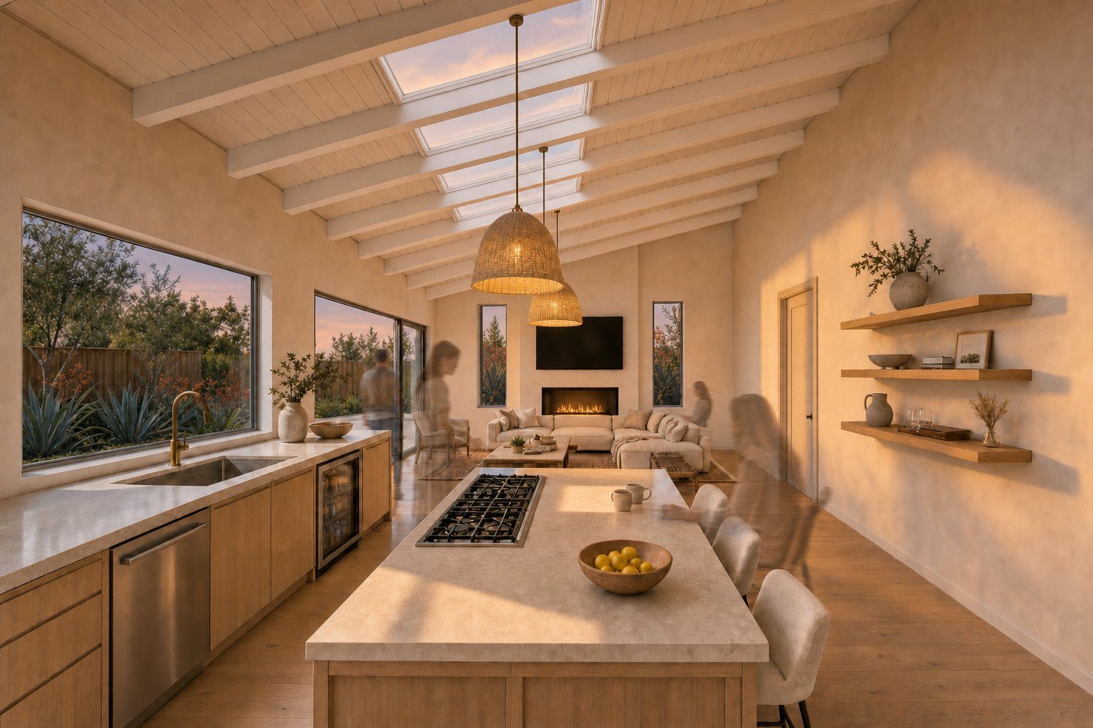 Cardiff twin-home interior — sunset